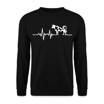 Cow with heartbeat line - Unisex Sweatshirt - black - Front - Alina (178cm) & Michal (187cm)
