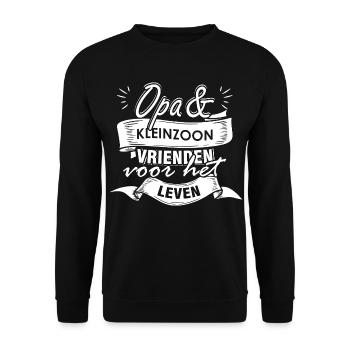 Opa und Enkel auf Lebenszeit - Unisex Pullover - Schwarz - Vorne - Alina (178cm) & Michal (187cm)