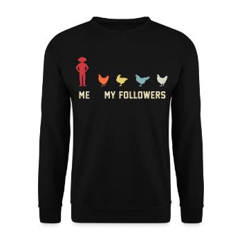 ich meine follower Hühner  - Unisex Pullover - Schwarz - Vorne - Alina (178cm) & Michal (187cm)