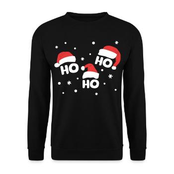 HO HO HO mit Weihnachtsmützen Weihnachtsmann - Unisex Pullover - Schwarz - Vorne - Alina (178cm) & Michal (187cm)