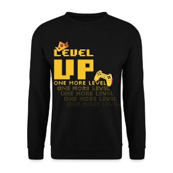 Funny Level Up One More Level Gamer pixel gaming  - Unisex Sweatshirt - black - Front - Alina (178cm) & Michal (187cm)