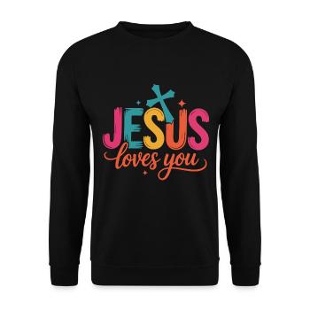Jesus Loves You - Unisex Pullover - Schwarz - Vorne - Alina (178cm) & Michal (187cm)