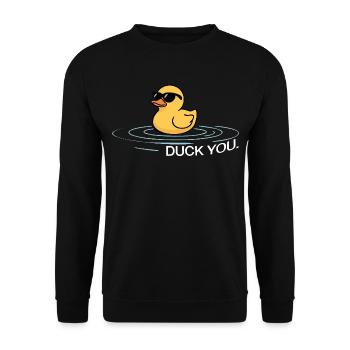 Duck You – Fuck You Spruch Ente - Unisex Pullover - Schwarz - Vorne - Alina (178cm) & Michal (187cm)