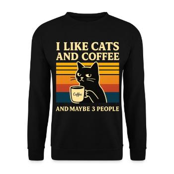 Retro Humor Ich mag Katzen & Kaffee Stubentiger - Unisex Pullover - Schwarz - Vorne - Alina (178cm) & Michal (187cm)