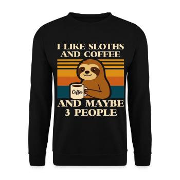 Faultier Kaffee Spruch Retro Humor Sloth Tier  - Unisex Pullover - Schwarz - Vorne - Alina (178cm) & Michal (187cm)