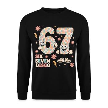 Lustige Disco Ball Retro Party Geschenk Six Seven - Unisex Pullover - Schwarz - Vorne - Alina (178cm) & Michal (187cm)