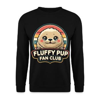 Sattelrobbe Robben Fluffy Pup Fan Club - Unisex Pullover - Schwarz - Vorne - Alina (178cm) & Michal (187cm)