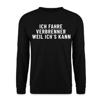 Ich fahre Verbrenner weil ichs kann - Unisex Pullover - Schwarz - Vorne - Alina (178cm) & Michal (187cm)