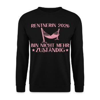 Chaise longue longue pour retraité 2026 - Plus responsable - Sweat-shirt Unisexe - noir - Devant - Alina (178cm) & Michal (187cm)