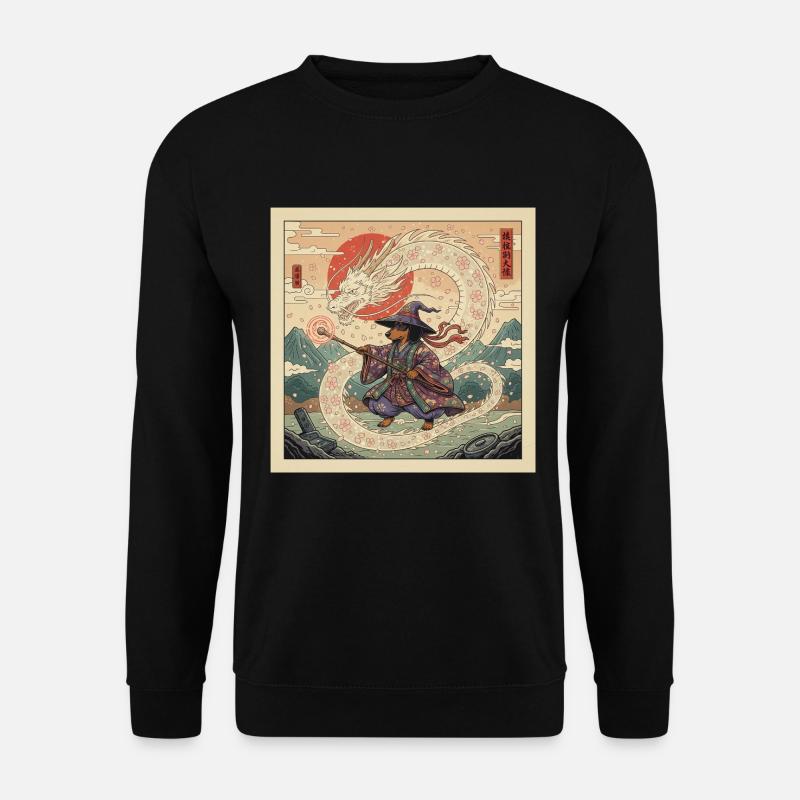 Dackel Hund Zauberer Drache Fantasy Japanische Kunst - Unisex Pullover - Schwarz