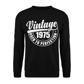 Geburtstagsgeschenk 1975 Jahrgang 1975 Retro 1975 - Unisex Pullover - Schwarz - Vorne - Alina (178cm) & Michal (187cm)