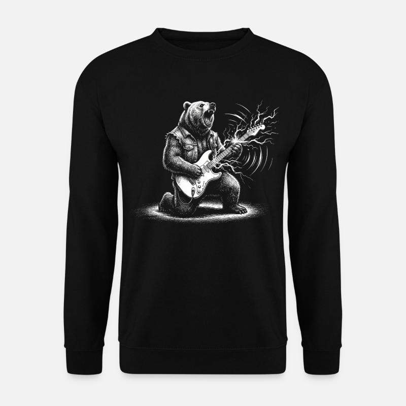 Braunbär E-Gitarre Rock Musik Grizzly Bär Metal - Unisex Pullover - Schwarz