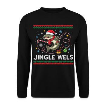 Petri Heil! Süßer Wels Fisch Angler Weihnacht - Unisex Pullover - Schwarz - Vorne - Alina (178cm) & Michal (187cm)