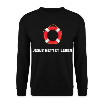 Jesus Saves Lives - Lifebuoy - Faithshirt - Unisex Sweatshirt - black - Front - Alina (178cm) & Michal (187cm)