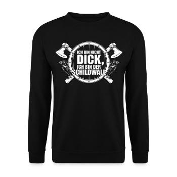 Ich bin nicht dick – Ich bin der Schildwall - Unisex Pullover - Schwarz - Vorne - Alina (178cm) & Michal (187cm)