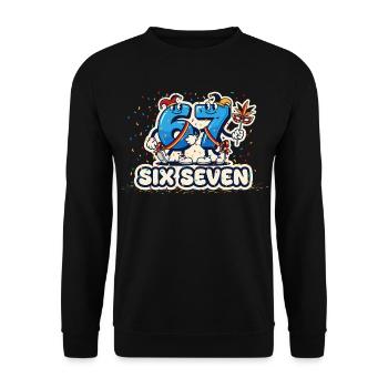 67 Six Seven Meme Costume Carnaval Carnaval 6 7 - Sweat-shirt Unisexe - noir - Devant - Alina (178cm) & Michal (187cm)