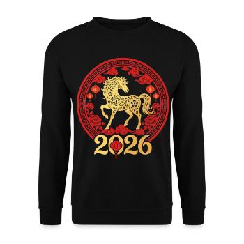 Année du Cheval 2026 Or Nouvel An chinois - Sweat-shirt Unisexe - noir - Devant - Alina (178cm) & Michal (187cm)
