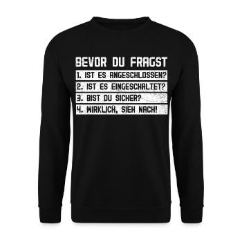 Computer BEVOR DU FRAGST 1.IST ES ANGESCHLOSSEN? - Unisex Pullover - Schwarz - Vorne - Alina (178cm) & Michal (187cm)