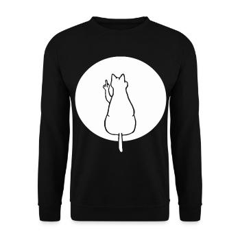 Katze Katzen Cat Kätzchen Mieze Mittelfinger - Unisex Pullover - Schwarz - Vorne - Alina (178cm) & Michal (187cm)