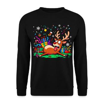 Weihnachtsmuffel Rentier lustig genervt erschöpft - Unisex Pullover - Schwarz - Vorne - Alina (178cm) & Michal (187cm)