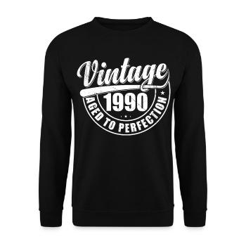 Geburtstagsgeschenk 1990 Jahrgang 1990 Retro 1990 - Unisex Pullover - Schwarz - Vorne - Alina (178cm) & Michal (187cm)