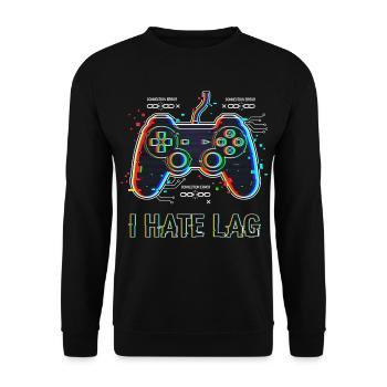 I Hate Lag Glitch - Unisex Sweatshirt - black - Front - Alina (178cm) & Michal (187cm)