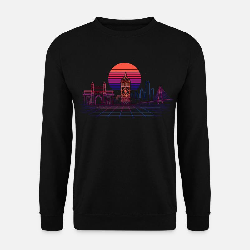 Neon Synthwave City Skyline - Mumbai - Unisex Sweatshirt - black