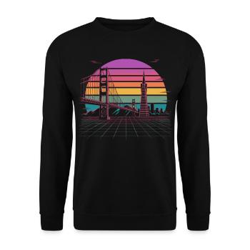 Regenbogenbrücke Neon Skyline san francisco - Unisex Pullover - Schwarz - Vorne - Alina (178cm) & Michal (187cm)