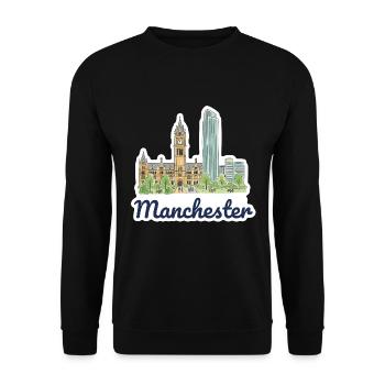 Silhouette de la ville de Manchester Town Hall Beetham Œuvres d’art - Sweat-shirt Unisexe - noir - Devant - Alina (178cm) & Michal (187cm)