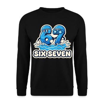 67 Meme Sechs Sieben Schwimmen Lustig Geschenk - Unisex Pullover - Schwarz - Vorne - Alina (178cm) & Michal (187cm)