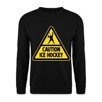 Caution Hockey Hockey Player Warning - Unisex Sweatshirt - black - Front - Alina (178cm) & Michal (187cm)
