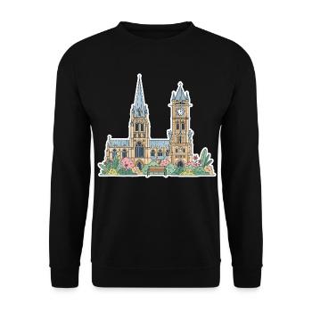 Leicester Skyline Clock Tower Cathedral Sticker - Unisex Sweatshirt - black - Front - Alina (178cm) & Michal (187cm)