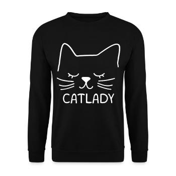Katze Catlady Silhouette Umriss Lineart Kunst - Unisex Pullover - Schwarz - Vorne - Alina (178cm) & Michal (187cm)