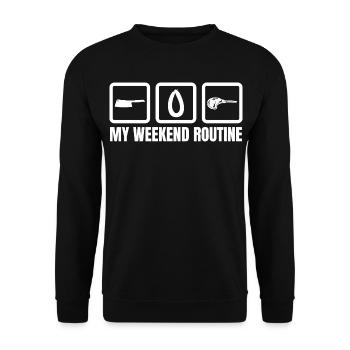 Butcher Weekend Routine - Unisex Sweatshirt - black - Front - Alina (178cm) & Michal (187cm)