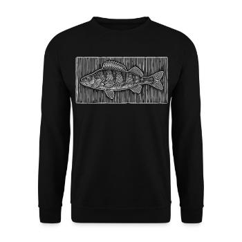 Perch Line Art – Modern Angler & Fisherman Design - Unisex Sweatshirt - black - Front - Alina (178cm) & Michal (187cm)