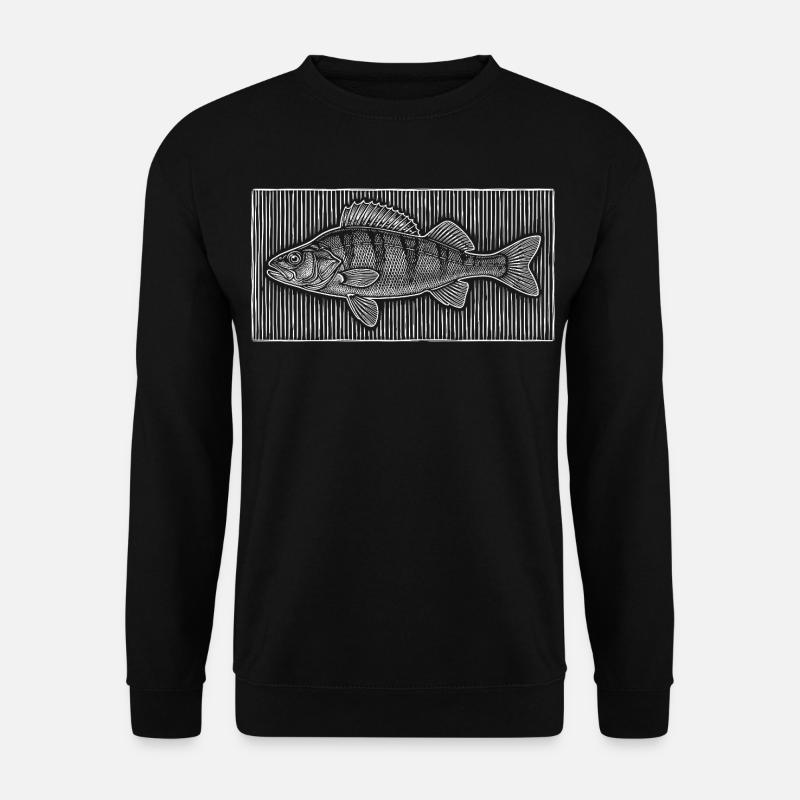 Barsch Line-Art – Modernes Angler & Fischer Design - Unisex Pullover - Schwarz