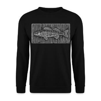Line-Art – Edles Angler & Fischer Design - Unisex Pullover - Schwarz - Vorne - Alina (178cm) & Michal (187cm)