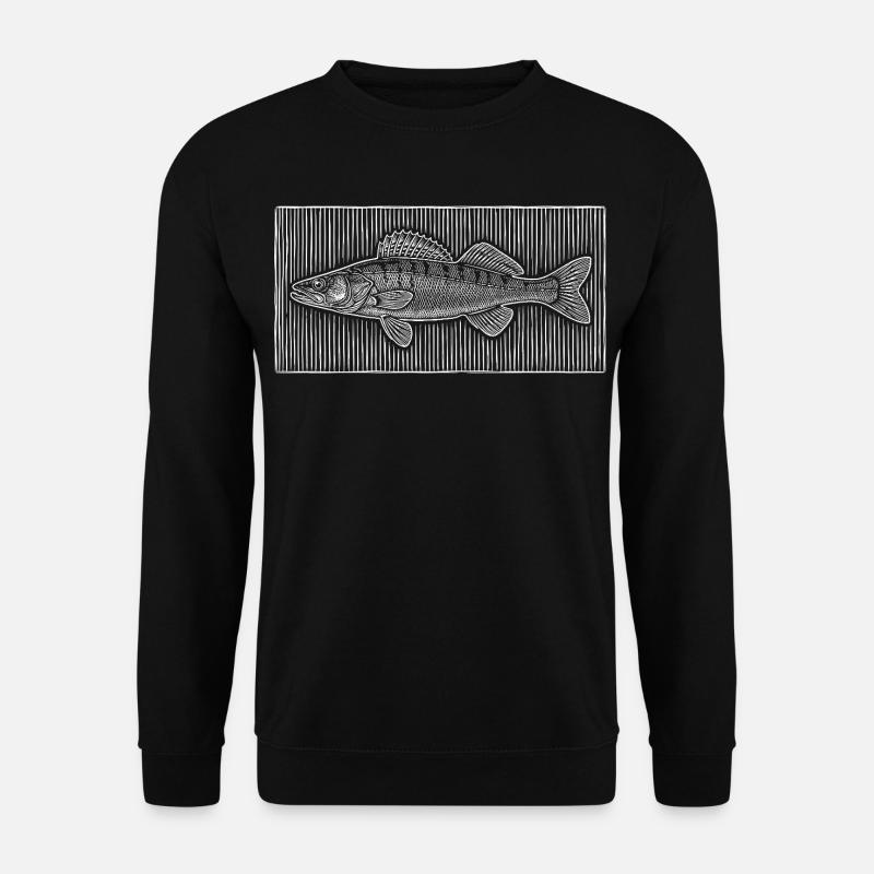 Line-Art – Edles Angler & Fischer Design - Unisex Pullover - Schwarz