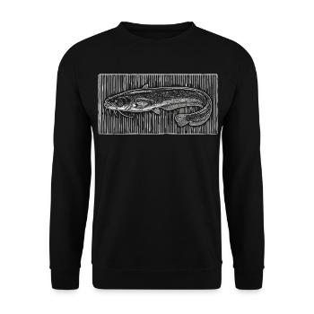 Vintage Catfish Woodcut – Classic Angler - Unisex Sweatshirt - black - Front - Alina (178cm) & Michal (187cm)