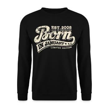 Born in January 2008 - Geburtstag - Geschenk - Unisex Pullover - Schwarz - Vorne - Alina (178cm) & Michal (187cm)
