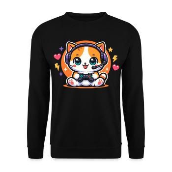 Gaming Cat – Funny Gambling Saying - Unisex Sweatshirt - black - Front - Alina (178cm) & Michal (187cm)