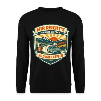 E-Auto laden: Ich muss Kilowatt zapfen - Unisex Pullover - Schwarz - Vorne - Alina (178cm) & Michal (187cm)