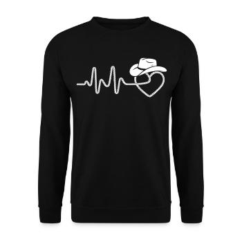 Herzschlag mit Cowboyhut - Unisex Pullover - Schwarz - Vorne - Alina (178cm) & Michal (187cm)