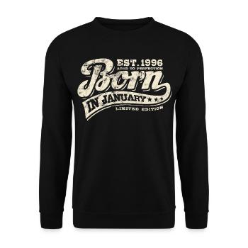 Born in January 1996 - Birthday - Gift - Unisex Sweatshirt - black - Front - Alina (178cm) & Michal (187cm)