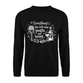 Everything's Fine With Pasta And Wine - Unisex Sweatshirt - black - Front - Alina (178cm) & Michal (187cm)
