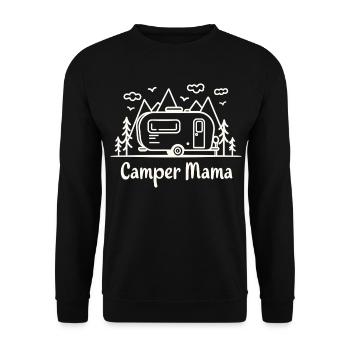 Camper Mama Abenteuer Berge Campingbus - Unisex Pullover - Schwarz - Vorne - Alina (178cm) & Michal (187cm)