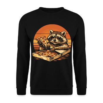 Waschbär isst Pizza Lustig Geschenkidee - Unisex Pullover - Schwarz - Vorne - Alina (178cm) & Michal (187cm)