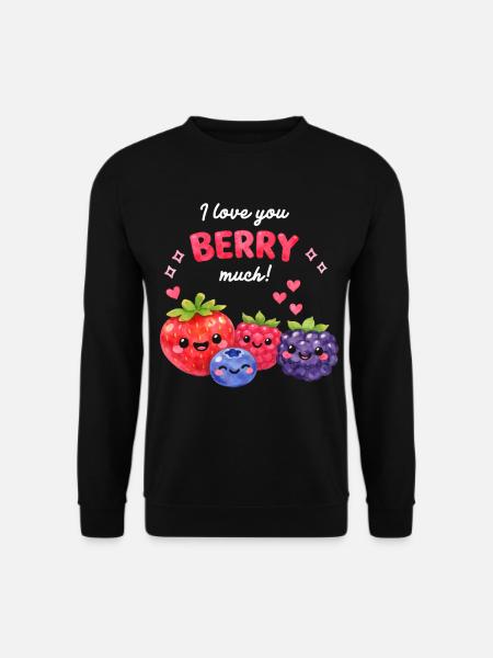 I Love You Berry Much Kawaii Beeren Liebe Pärchen - Unisex Pullover - Schwarz