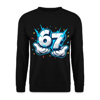 67 Six Seven Meme Lustig Geschenk Teenager - Unisex Pullover - Schwarz - Vorne - Alina (178cm) & Michal (187cm)