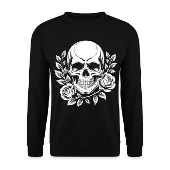 Crâne monochrome avec branche de rose - Sweat-shirt Unisexe - noir - Devant - Alina (178cm) & Michal (187cm)